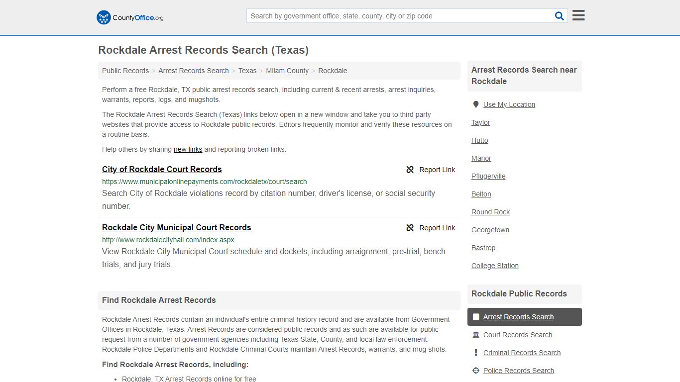 Arrest Records Search - Rockdale, TX (Arrests & Mugshots) - County Office